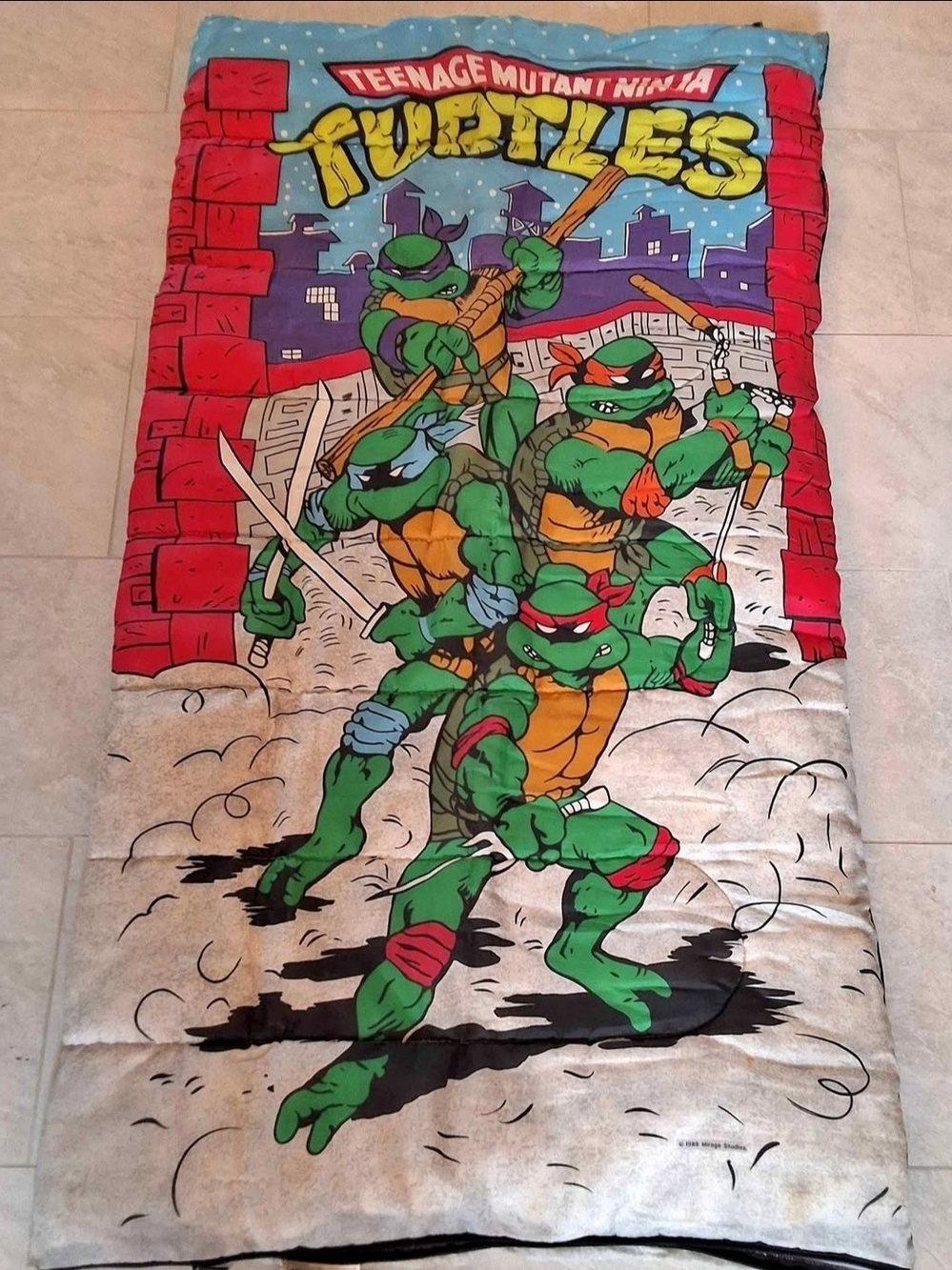 1988 Teenage Mutant Ninja Turtles Green Multicolor Kids Sleeping Bag